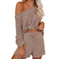 thumbnail image 2 of Casual Pajama Set Womens 2 Piece Outfits Off Shoulder Knit Tops and Shorts Suits, 2 of 3