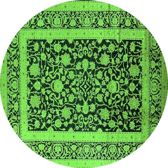 Ahgly Company Indoor Round Oriental Green Industrial Area Rugs, 3' Round