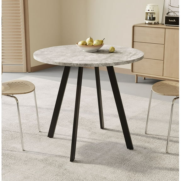Minimalist Round Dining Table with Gray Cement Texture, 31.5 in. for Dining Room, Kitchen and Office，Marble Imitation