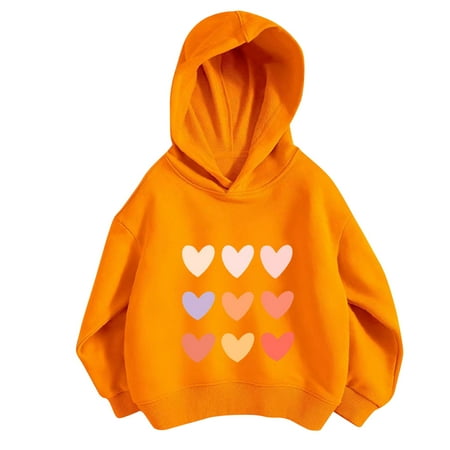 

NaWent Little Girls Sweatshirts Hooded Cotton Long Sleeve Crewneck Pullover Toddler Kids Winter Warm Shirt Sweater Tops Orange 6 Years