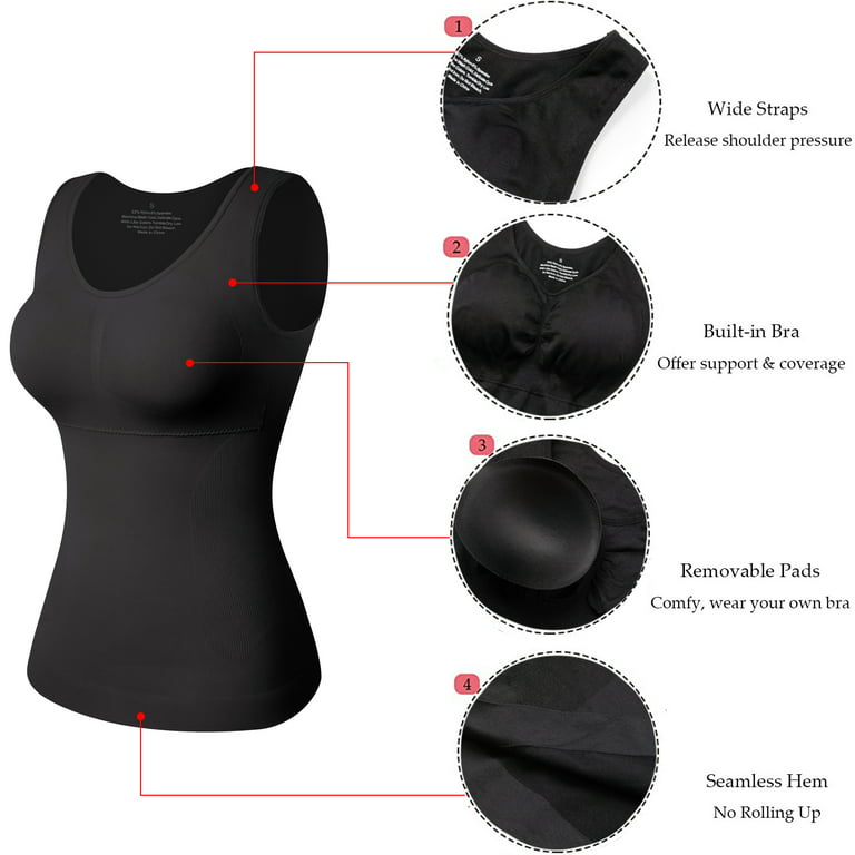 FeelinGirl Camisoles with Built in Bra Compression Tank Tops for Women  Seamless Padded Cami Shaper 2 Packs Black S at  Women's Clothing store
