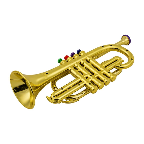 Trompette pour Enfants Instruments à Vent Musicaux Trompette en ABS Métallique Doré avec 4 Touches Colorées