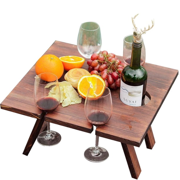 Picnic De Vino Portátil Mesa Plegable De Madera Para Picnic Camping Travel Patio Inevent HA045286-02