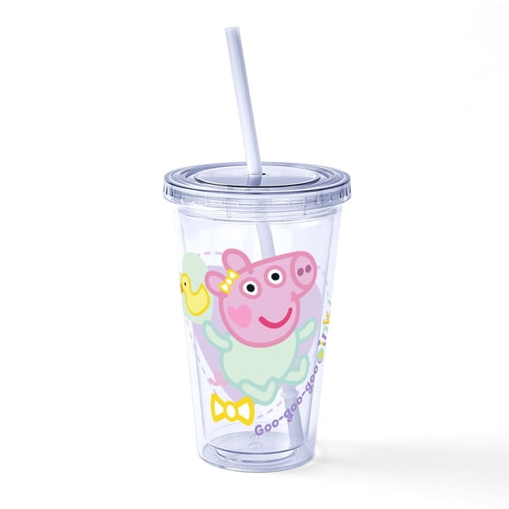 CafePress - Peppa Pig: Goo Goo Goo Oink! - 16 Ounce Classic Clear Insulated Double Wall Tumbler Cup with Lid Straw , Reusable