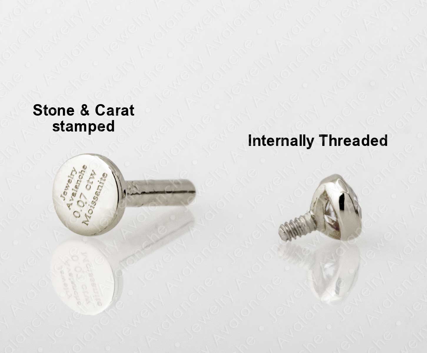 16G 14K White Gold Bezel Set 2.5mm Moissanite Labret Monroe Stud 6mm Post Flat Disk Bottom Lip Ring Tragus Stud Internally Threaded 14KLBRT-BZ25MNT6WG