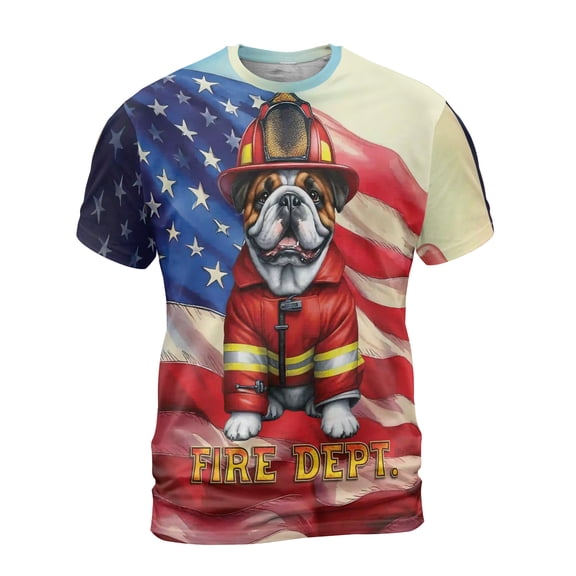 Firefighter Bulldog Hero Rescue Fire Dept Fireman USA Flag All Over Print 3D Shirt Unisex Merch Dog Lover Gifts Idea - 02026