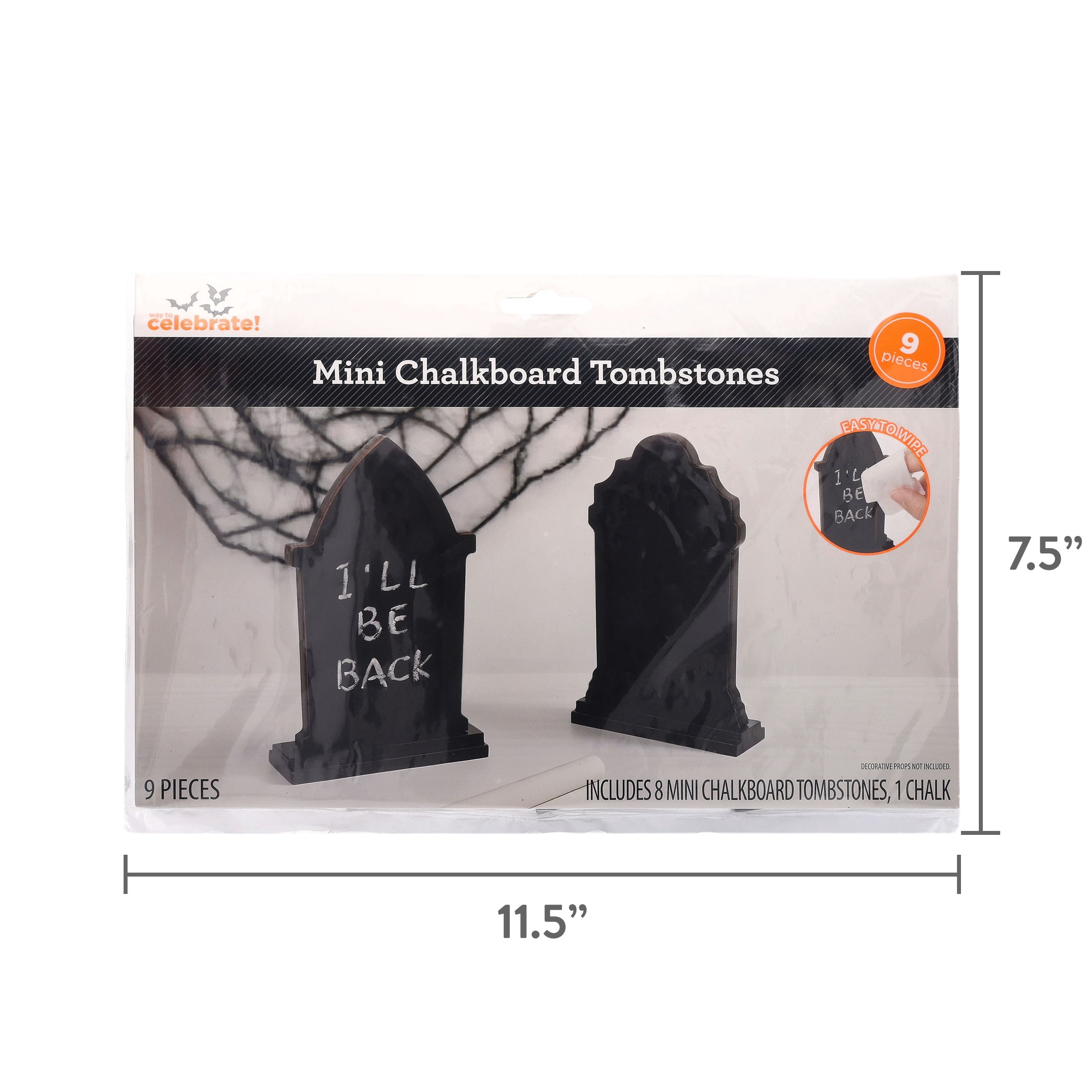 Mini Chalkboard Tombstone Decorations, Black, 9 Pieces, Halloween by Way To Celebrate