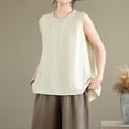 thumbnail image 4 of YUGYXL Cotton Linen Tank Top for Women Sleeveless Round Neck Tops Casual Solid Color Flowy Tanks Loose Back Slit Shirt Vest Beige L, 4 of 9