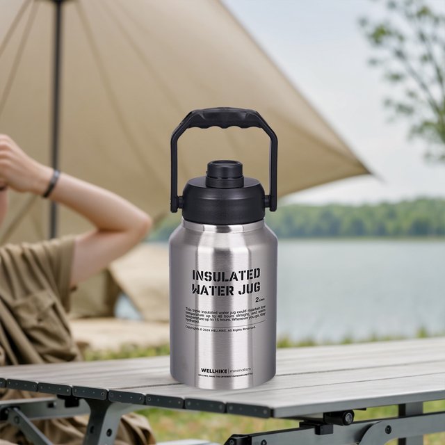 Botella de agua aislada de 2L que mantiene el calor y el frío, botella de agua para entrenamiento de gimnasia, botella de agua portátil de gran capacidad para viajes y acampadas