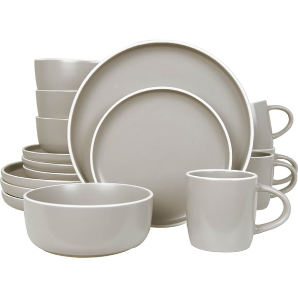 Juego de vajilla de cerámica de 16 piezas. Color Gris