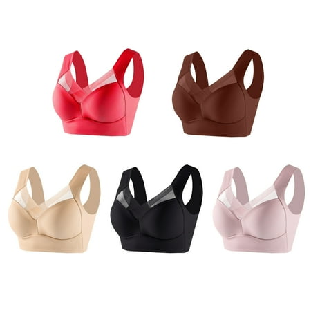 Fadeal Bralettes for Women Lace Sticky Adhesive Vanity Panel Clothing Adhesive Bra Yoga Crop Vest Bras Anti Sagging Back Support Bras Materni Grey Bras for Women Push Up Red2 5XL