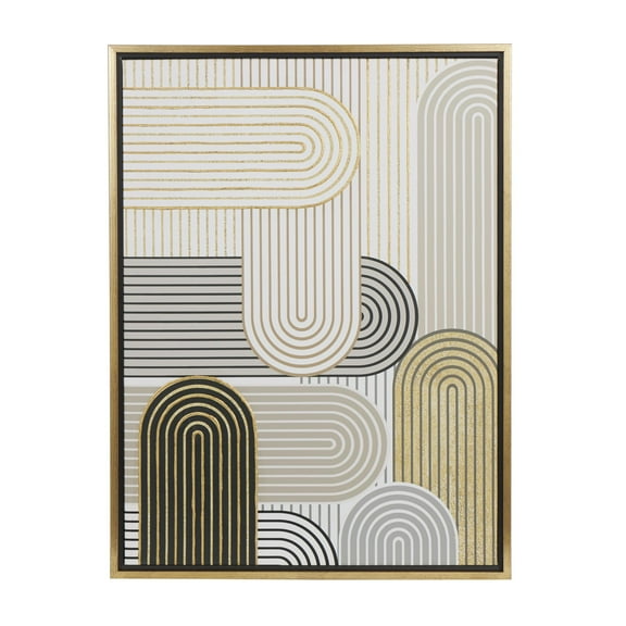 24" x 32" Art Deco Linear Arched Abstract Framed Wall Art with Gold Foil Accents, by DecMode