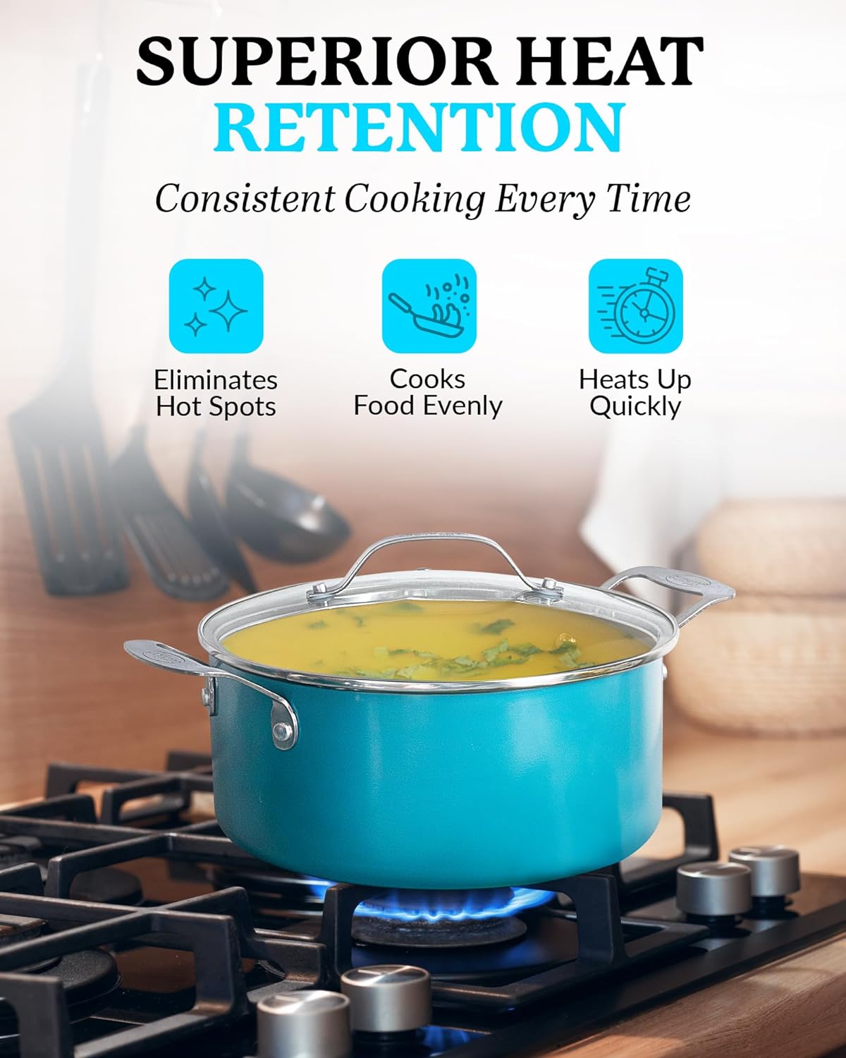 Gotham Steel 12-Piece Nonstick Ceramic Cookware Set, Aqua Blue photo 3