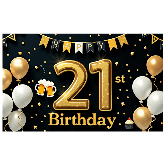 Yatrandify Golden Theme Happy 21 Birthday Banner Decorative Design Party Celebration Event Decoration for Adult Birthday Beer Celebration Milestone Party