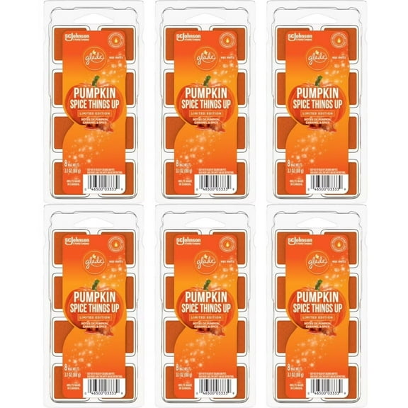 Glade Holiday Wax Melts Cubes, Pumpkin Spice Limited Edtion Scented Wax Melts for Wax Warmer and Christmas Home Fragrance, 8 Count (Pack of 6), Orange
