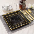 thumbnail image 3 of 125Pieces Black Square Plastic Plates with Gold Rim Gold Disposable Silverware - New Years Plates include 25Pcs Dinner Plates,25Pcs Dessert Plates,25 Forks, 25 Knives, 25 Spoons, 3 of 16