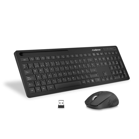 Redlemon Teclado y Mouse Inalámbrico con Receptor USB hasta 20 M de Distancia, Plug & Play, 3 Niveles de Sensibilidad, Funciones Multimedia, Plug & Play, Universal, Compatible con W