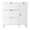 thumbnail image 3 of CHEERFUN FCH V-Shaped Carved Door Panel Shoe Cabinet with 3 Drawers & 1 Door, White with Gold Accents, 3 of 11