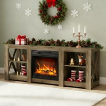 Ktaxon Farmhouse Fireplace TV Stand, Mid-Century Entertainment Center with 18in electric Heater Mantel for up to 65" TVs, Gray