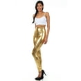 thumbnail image 3 of Sakkas Shiny Liquid Metallic High Waist Stretch Leggings - Made in USA - Gold - S, 3 of 6