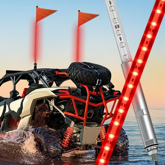 Nilight 1PCS 3FT LED Whip Light with Aluminum Base Red Color Safety Warning Pole Lighted Antenna Whips for RZR Polaris Dune Buggy Off-Road Truck UTV ATV