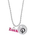 thumbnail image 1 of Delight Jewelry Hot Pink ''Luck'' with Heart Silvertone Script Initial Disc - D - Charm Necklace, 20"+3", 1 of 4