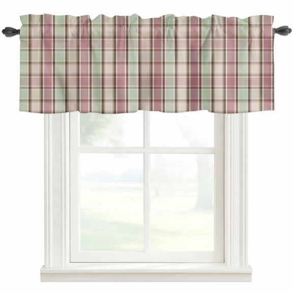 Buffalo Plaid Farmhouse Short Window Curtain Valances, Farmhouse Red Green Beige Check Gingham Rod Pocket Kitchen Valances for Living Room Bedroom Bathroom Cafe 54" x 18"