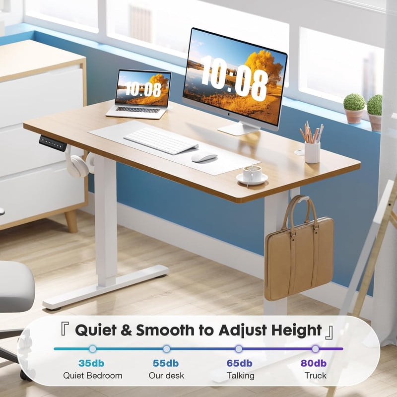 Bigleap Electric Standing Desk 63x24 Inches, Sit Stand Up Desk with 3 Memory Presets, Splice Wood Board, Home Office Computer Workstation (Wood)