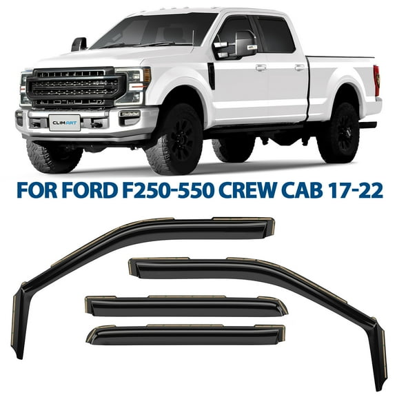 CLIM ART in-Channel Incredibly Durable Rain Guards Compatible with F250 to F550 Super Duty 2017-2022 Crew Cab, Original Window Deflectors, Vent Window Visors, Vent Deflector, 4 pcs. - 617198