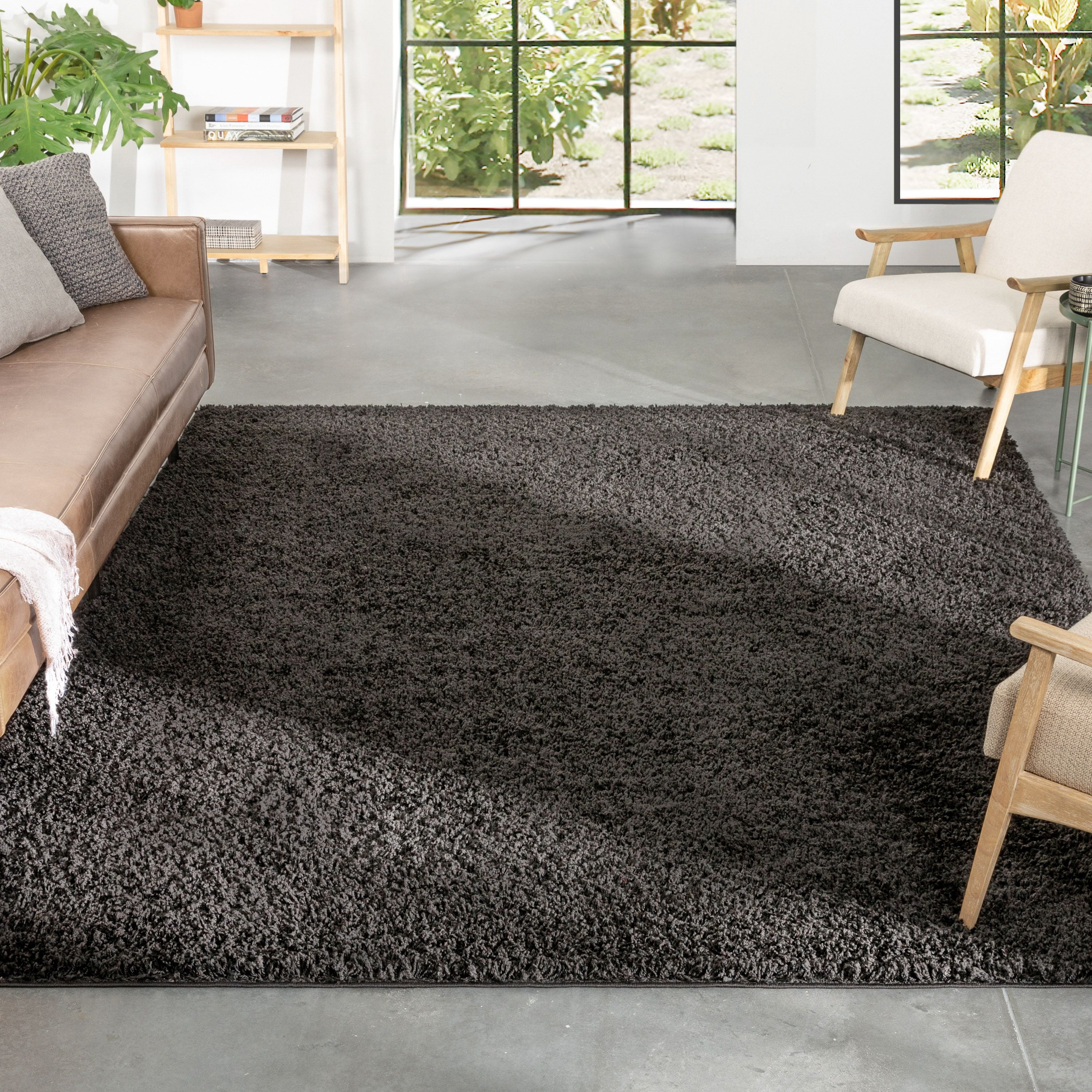 Well Woven Elle Basics | Emerson Shag Black | Textured Area Rug 3x5 (3'11" x 5'3")