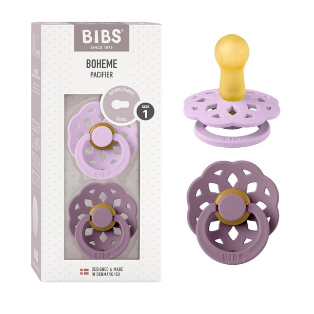 BIBS Chupones Boheme Pack de 2, Tetina redonda de látex natural, Talle 1, Color Violet Sky/Mauve, 0