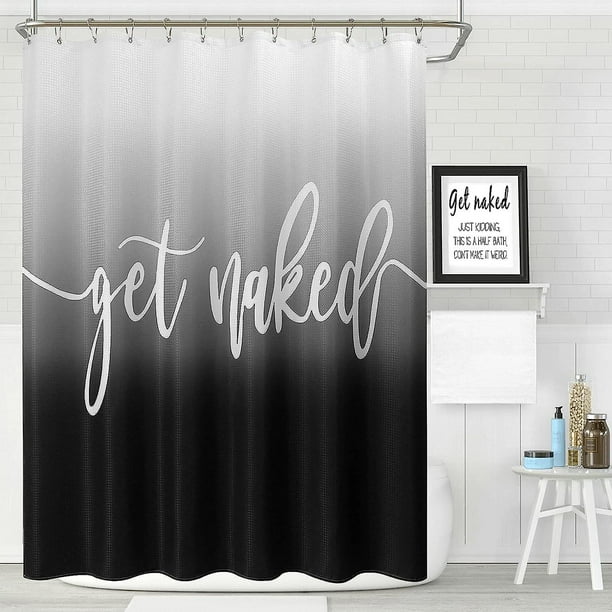Get Naked Cortina De Ducha Extra Larga,Juego De Cortinas De Ducha De Tela De Poliéster con Ganchos Cortina De Baño De Calidad Hotelera, Lavable, 72 X 84,Degradado Blanco Y Negro