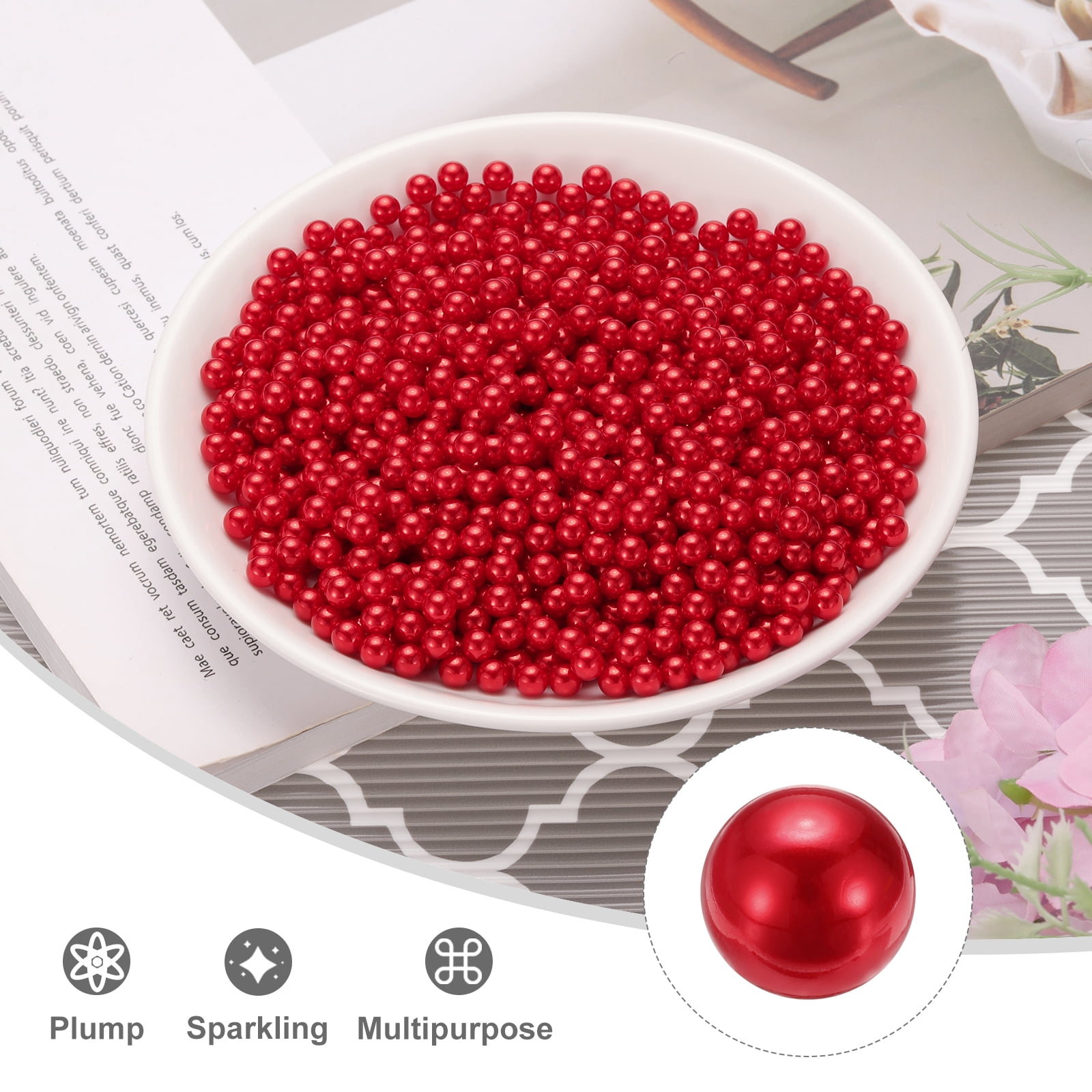 Unique Bargains Durable Faux Pearl for Crafting No Hole Pearls for Vase Fillers Red