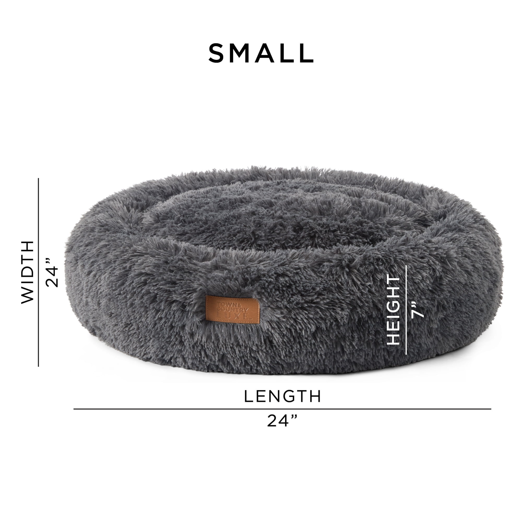 TOWN & COUNTRY LUXE CuddleTown Fuzzy Solid Donut Pet Bed, Soft, Cozy & Calming, Water Repellent, Non-Slip Bottom, 100% Machine Washable, Dark Grey, Small 24"x24"x7" Round
