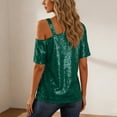 thumbnail image 6 of Purcolt Sequin Tops for Women Sparkly Shinny Off The Shoulder Summer Loose Fit Short Sleeve Shirt Trendy Glitter T Shirts, 6 of 9
