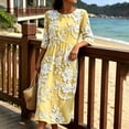 thumbnail image 5 of VBVC Women's and Women's Plus 3/4 Sleeve Midi Dress, Summer Casual Crew Neck Dress For Women, Ladies' Loose Fit Floral Dress with Pockets,Yellow,S-5XL, 5 of 7