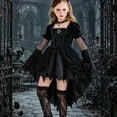 thumbnail image 5 of Girls' Halloween Medieval Witch Dress, Long Sleeve Lace Mesh Zip Gown, Flared Bell Sleeve Vintage Styling, Suitable For Holiday Costume Competitions Black 9 Years, 5 of 9