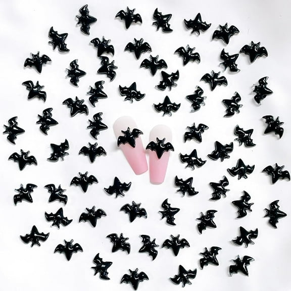 30Pcs Black Halloween Bat Nail Charms 3D Resin Black Bat Art Supplies for Acrylic Nails Halloween Design Cute Bat Nail Gems and Charms Nail Jewelry for Women DIY Nail Decoration Accessories