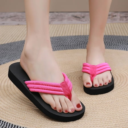 

Krdevn Women Shoes Flat Flip Flops Fashionable Soft Sole Outdoor Beach Flip Flops -Hot Pink 37