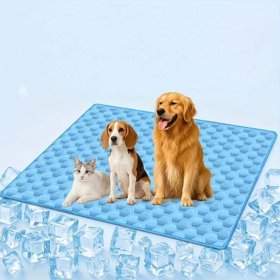 Dog Cooling Mat Blue Self-Cooling Gel Pad for Dogs Cats - Pressure Activated No Water No Electricity, S M L XL XXL Sizes for Crate Floor Sofa Car(S,12*16in)