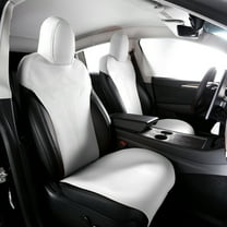 Ikon Motorsports Seat Cover Cushions Compatible With 2017-2023 Tesla Model 3, V1 Style White Suede Leather 1st 2nd Row 5-Seat Seat Cover Cushion Protectors