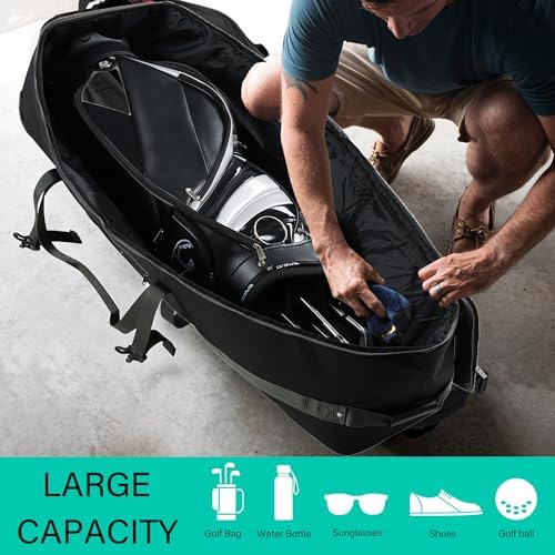 Golf Travel Bag with Adjustable Support Rod, 900D Heavy Duty Oxford Fabric Golf Travel Case for Airlines with Wheels