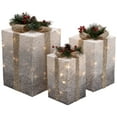 thumbnail image 2 of Northlight Set of 3 Silver Mesh Glittered Gift Boxes Outdoor Decorations, 2 of 6