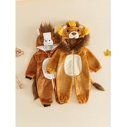 RUINIXCW Toddler Baby Lion/Horse Cosplsy Zip Front Plush Long Sleeve Hooded Jumpsuit