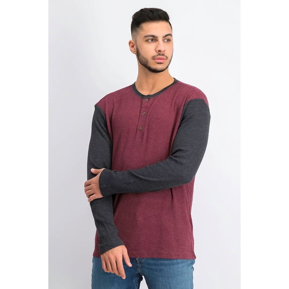 Club Room Chandail Henley Thermique pour Homme (Prune Rouge/charbon, Grand)