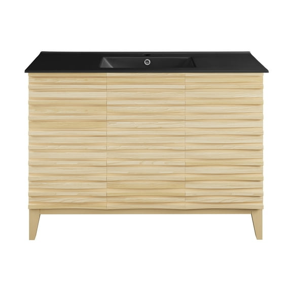 Cascade 48 in. Natural Oak Bathroom Vanity With Black Ceramic Sink Top