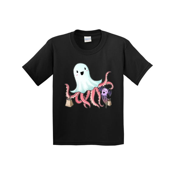Inktastic Cute Ghost Octopus Trick or Treating with Bat Youth T-Shirt