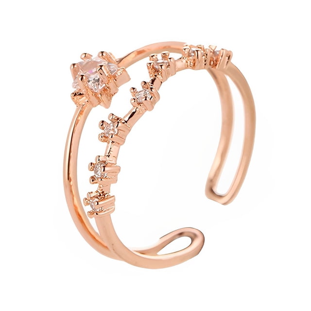 Anillo de plata con forma de estrella para mujer, adorable y portátil, con diamantes de imitación decorativos de doble capa, anillos de extremo Ropa, zapatos y accesorios Miscelánea Oro rosa Guardurnaity AP017643-01