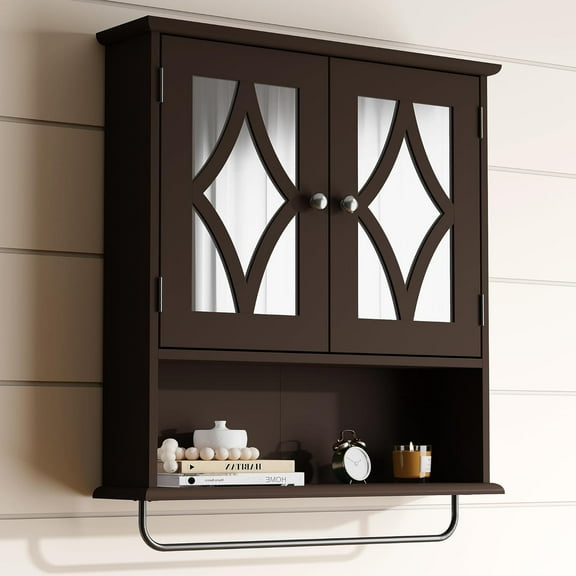 Bathroom Medicine Cabinet Wall Mounted, Over The Toilet Storage Cabinet with Towel Rack and Adjustable Shelf, Large Bathroom Towel Cabinet Wall Mount 22 * 25 inch (Brown)