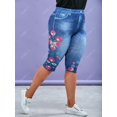 thumbnail image 3 of Talla grande 3D Denim Imprimir Floral Capri Jeggings Rosegal  Leggings de talla grande, 3 of 5